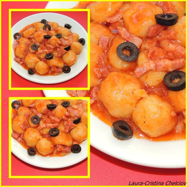 Gnocchi cu morcovi si cartofi(facuti in casa) in sos tomat