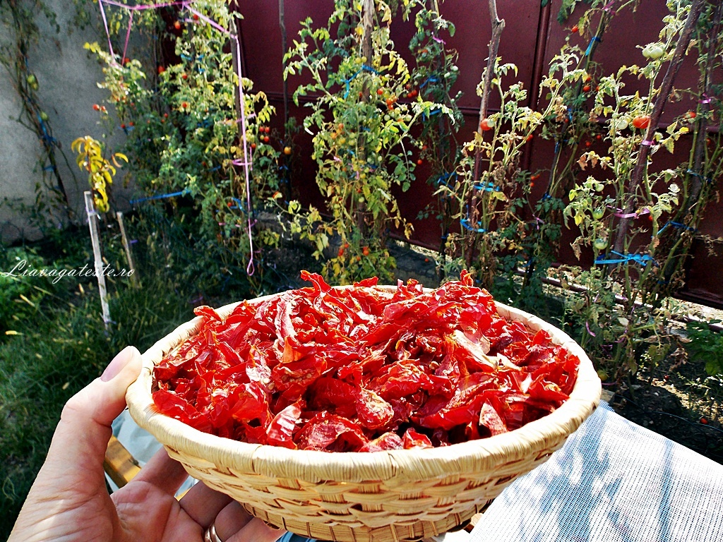 Rosii uscate la soare conservate in ulei de masline pe pat de busuioc