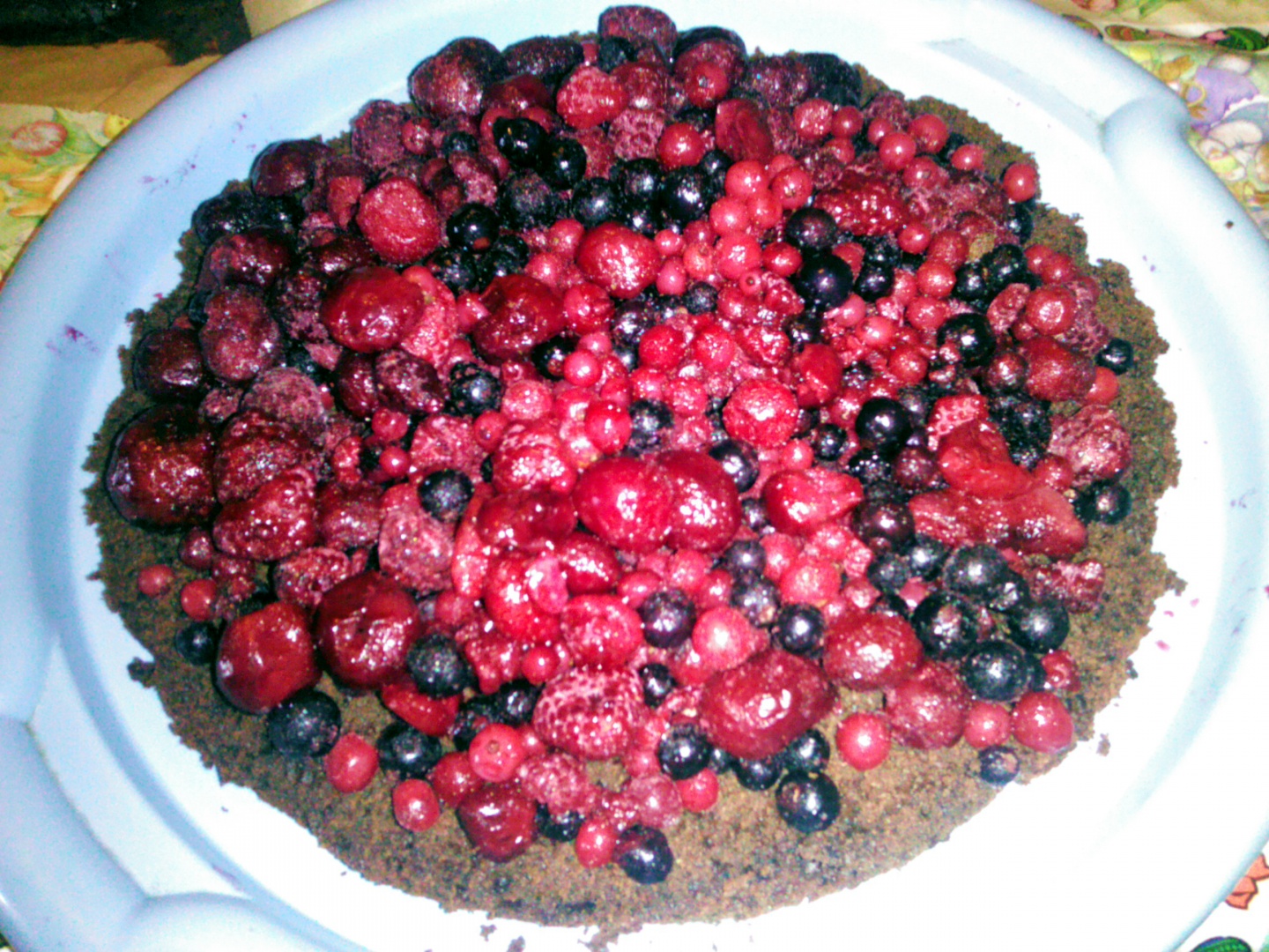 Brownie Cake with forest fruits and custard cream