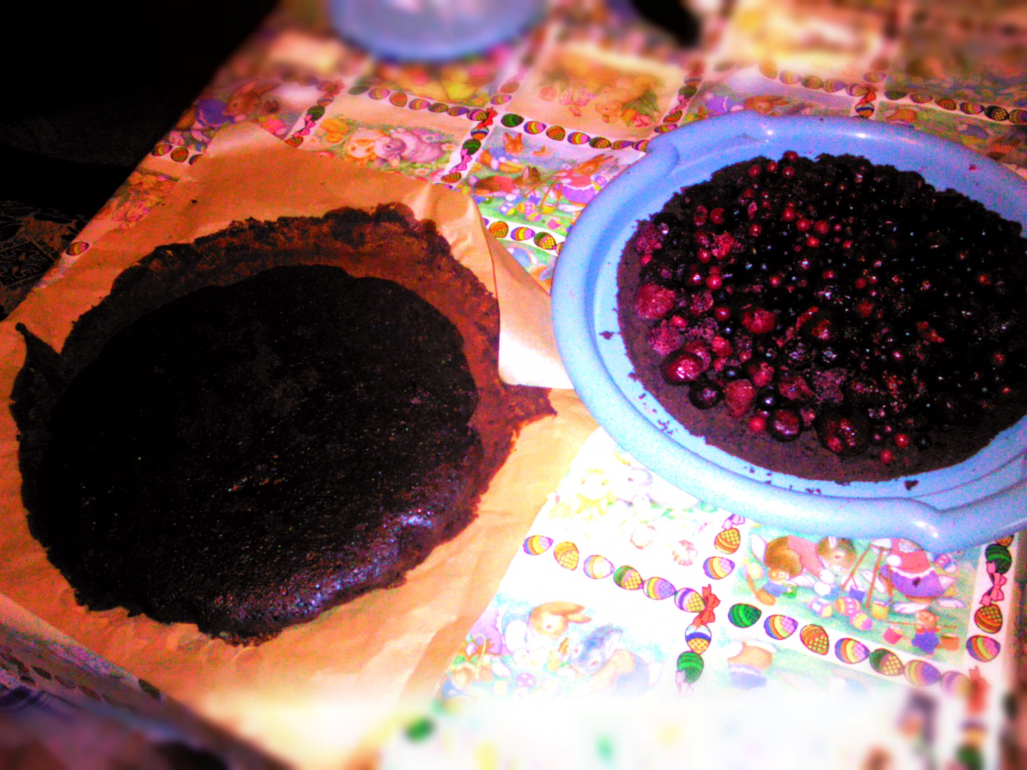 Brownie Cake with forest fruits and custard cream