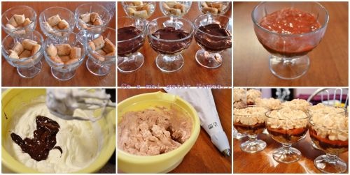 Desert la pahar cu ciocolata si jeleu de capsuni