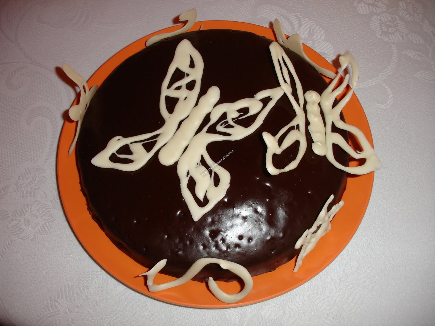 Tort de ciocolata cu fluturi albi