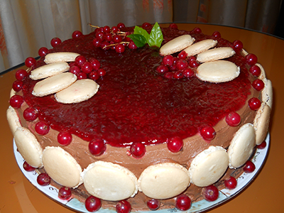 Cheesecake ornat cu coacaze si macarons