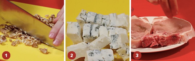 Cotlete de porc cu gorgonzola si nuci