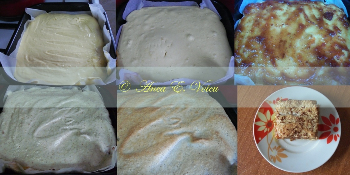 Prajitura cu dulceata si glazura de albus cu nuca