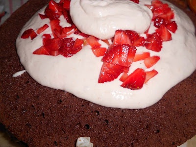 Tort cu fructe si frosting de cacao