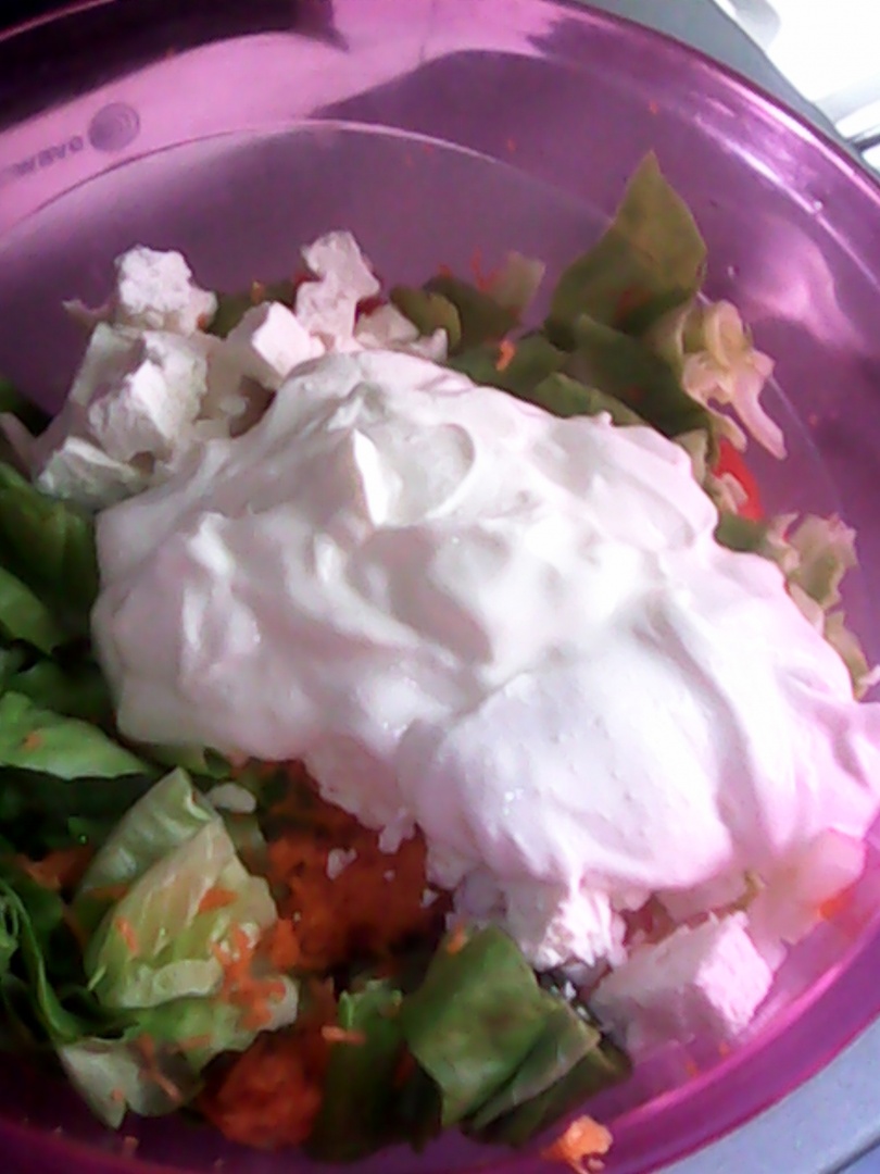 Salata de cruditati cu telemea de capra si smantana