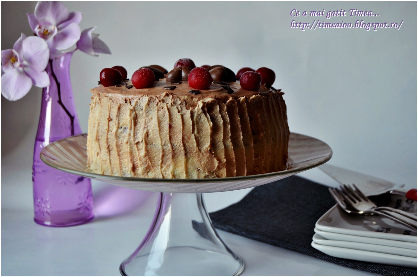 Tort cu visine si doua feluri de ciocolata
