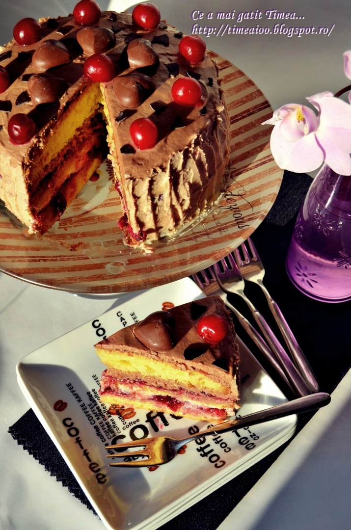 Tort cu visine si doua feluri de ciocolata