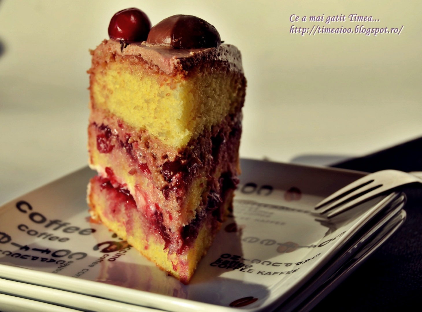 Tort cu visine si doua feluri de ciocolata