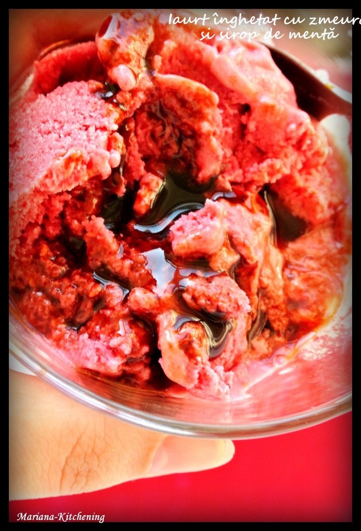 Iaurt înghețat cu zmeură și sirop de mentă