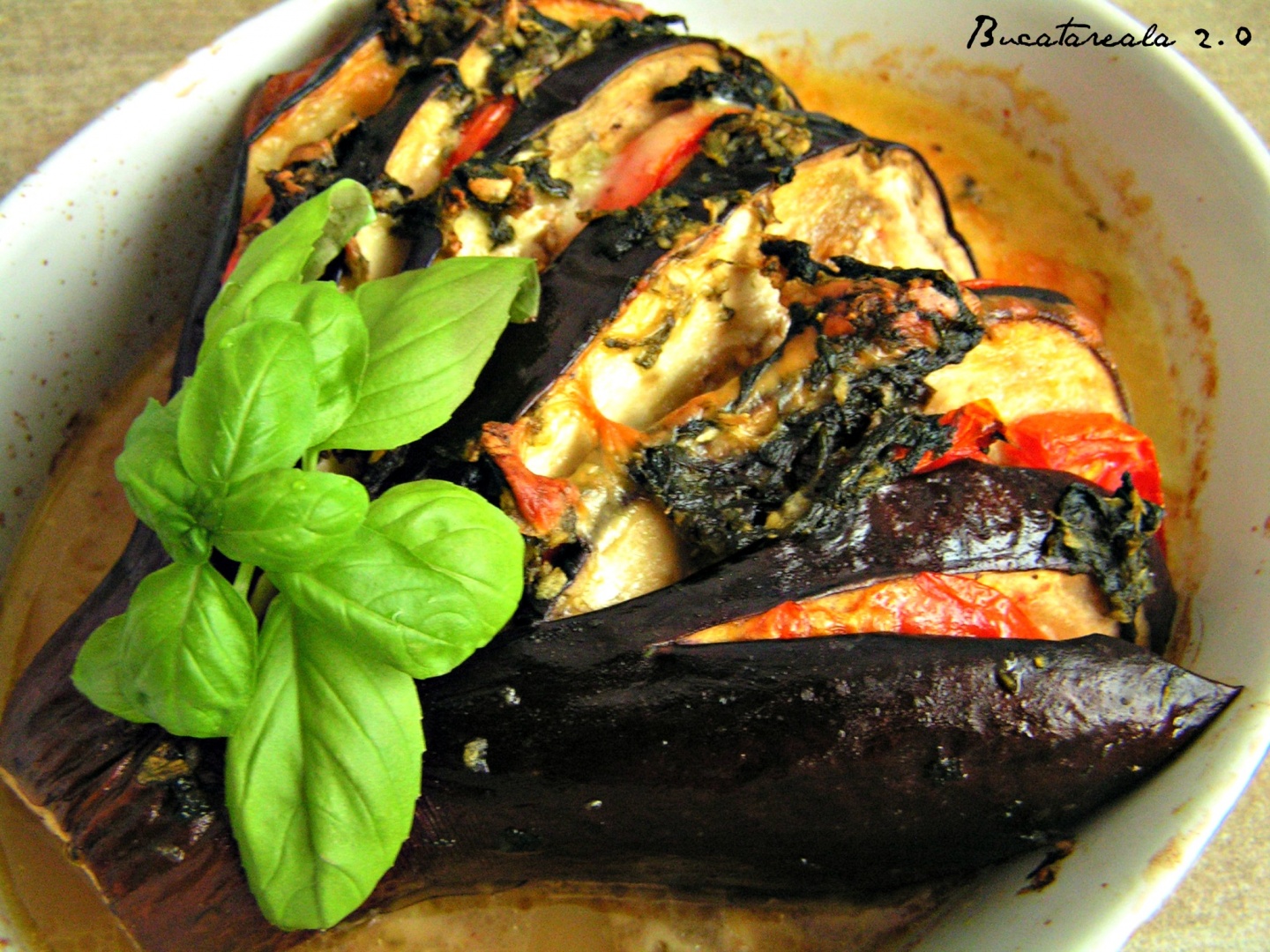 Evantai de vinete cu rosii si mozzarella