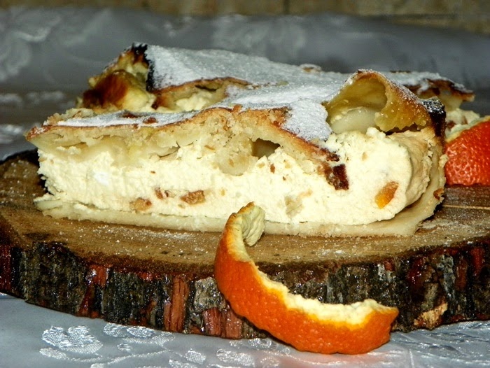 Placinta cu branza dulce si coaja de portocala confiata