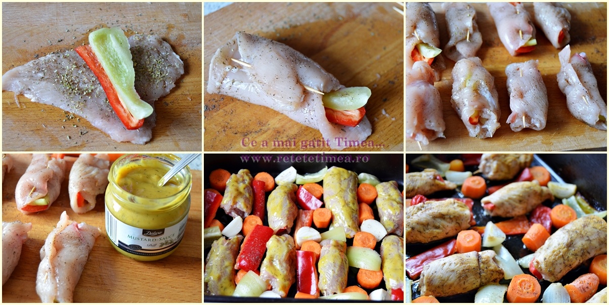 Rulouri din piept de pui cu ardei si mustar