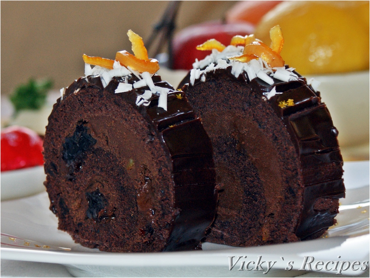 Rulada cu ciocolata si visine din dulceata, proaspete sau congelate