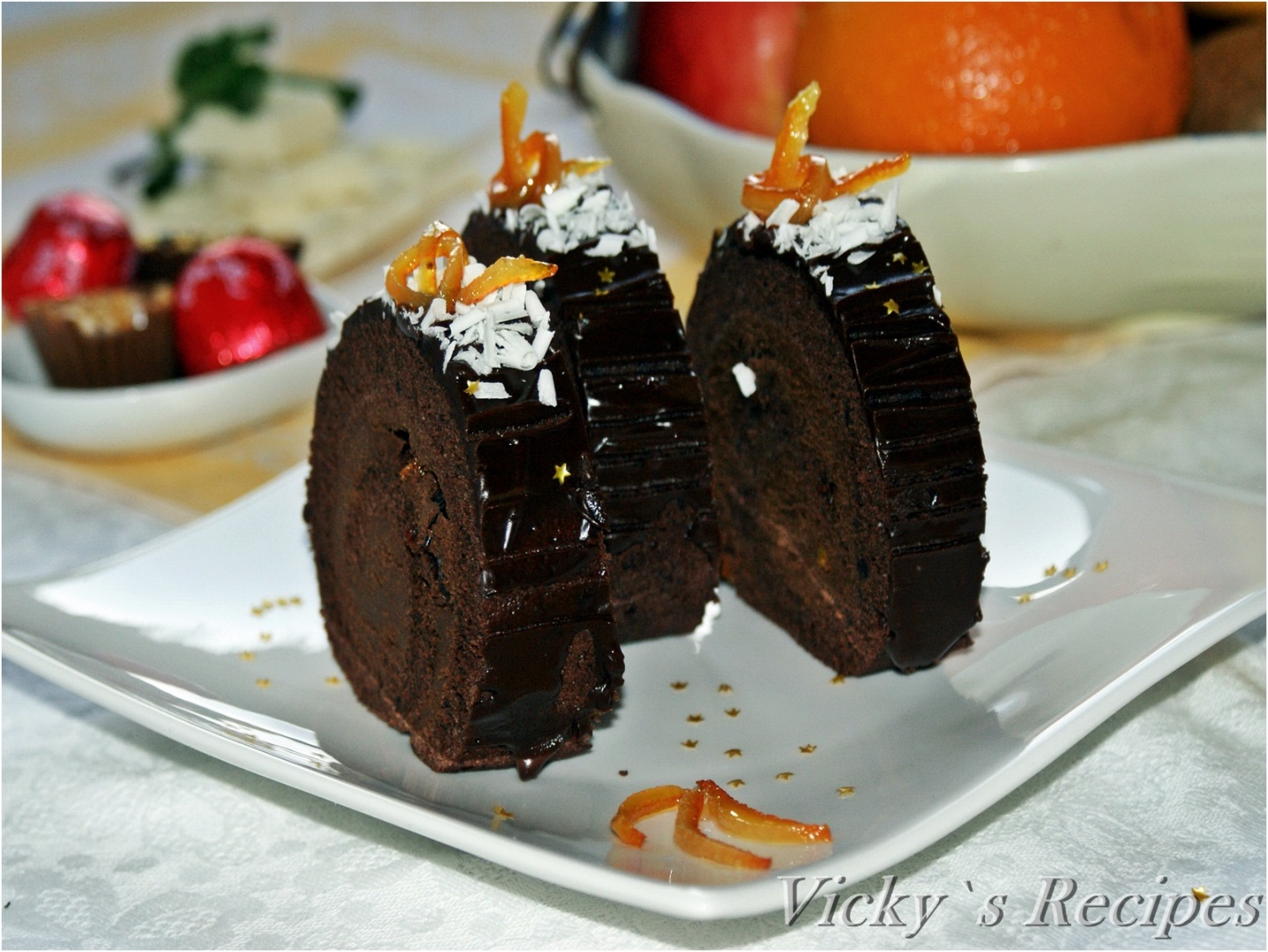 Rulada cu ciocolata si visine din dulceata, proaspete sau congelate