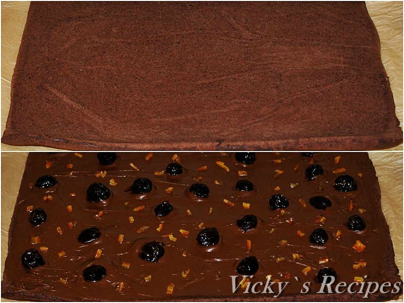 Rulada cu ciocolata si visine din dulceata, proaspete sau congelate