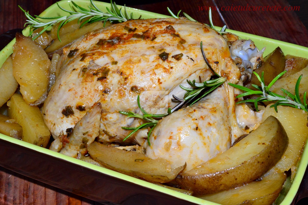 Pui cu unt aromat si rozmarin la slow cooker Crock Pot