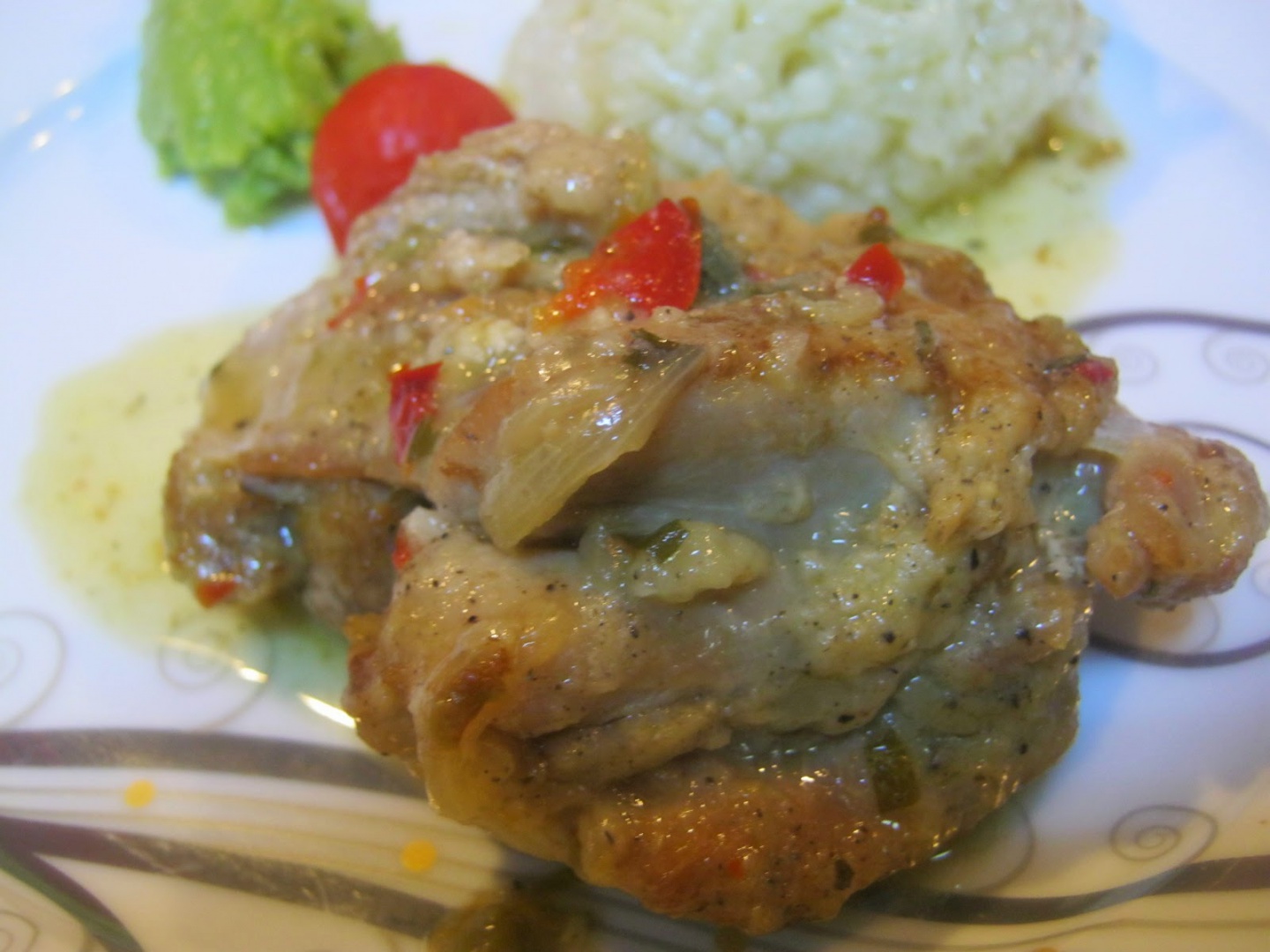 Piccata de curcan cu piure de mazare si orez