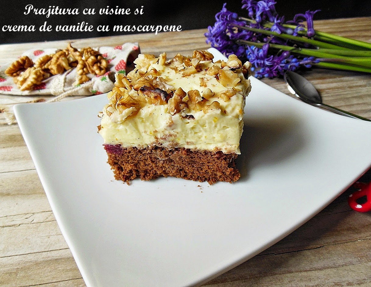 Prajitura cu visine si crema de vanilie cu mascarpone