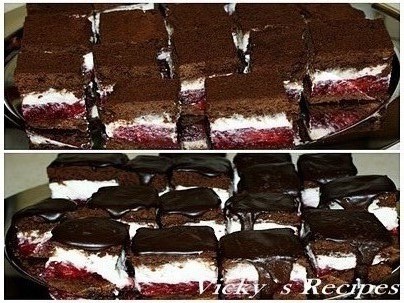 Prajitura cu ciocolata, capsuni si crema de smantana