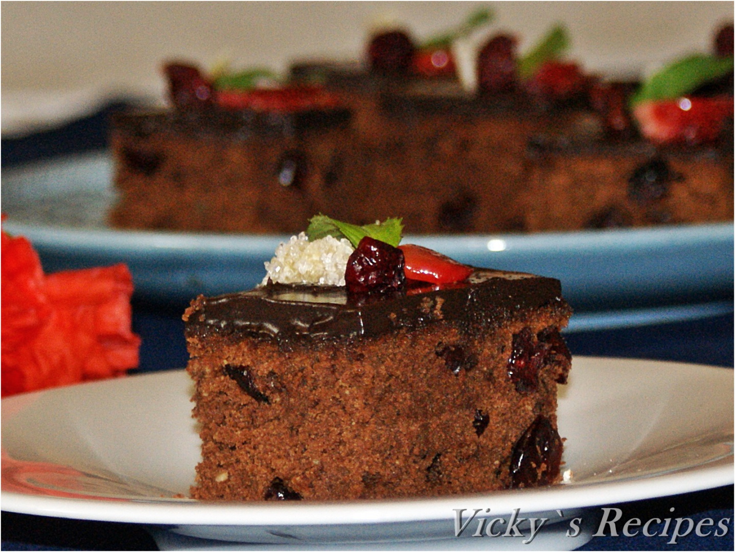 Prăjitură cu ciocolată, merișoare și ghimbir