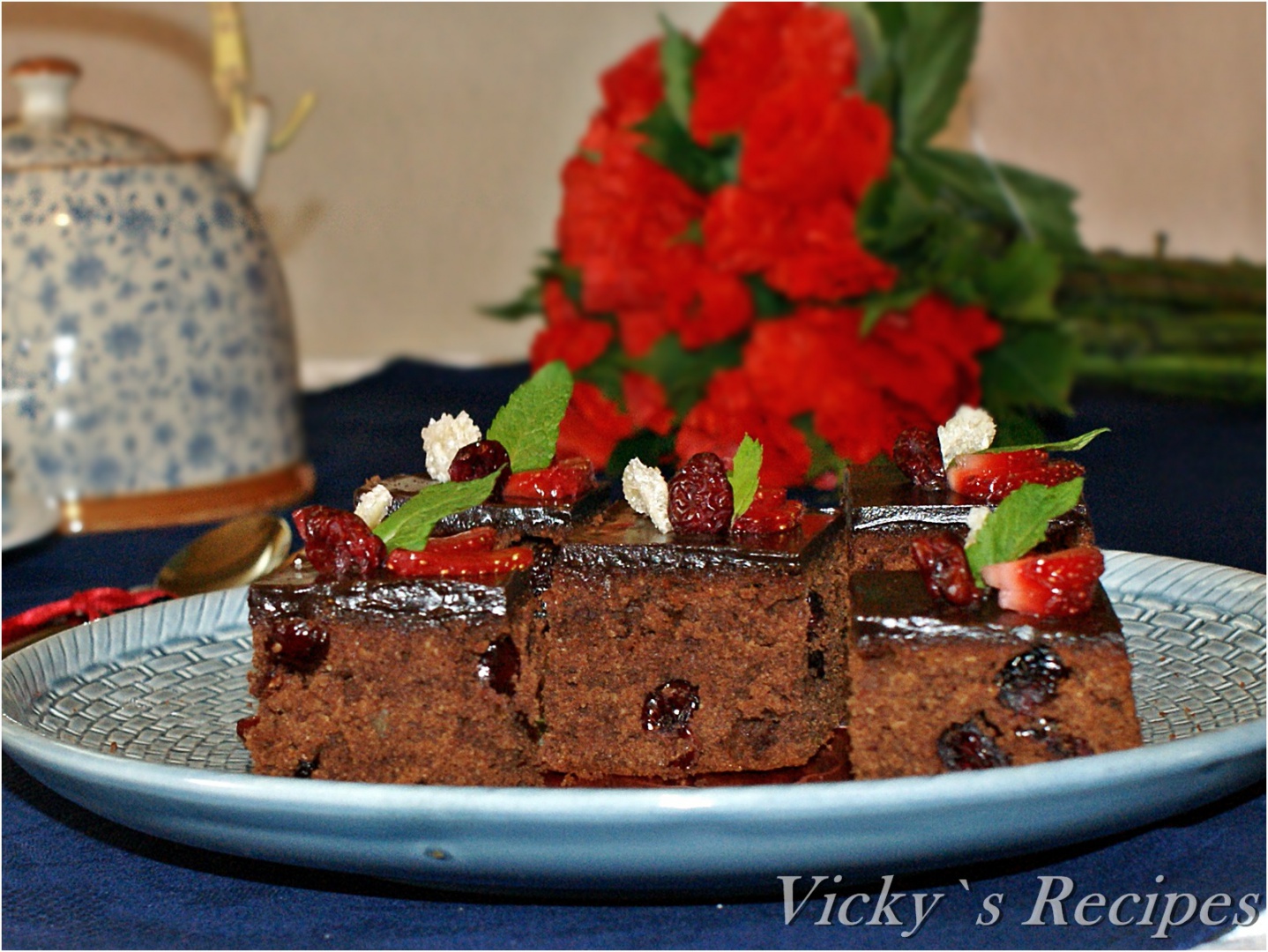 Prăjitură cu ciocolată, merișoare și ghimbir