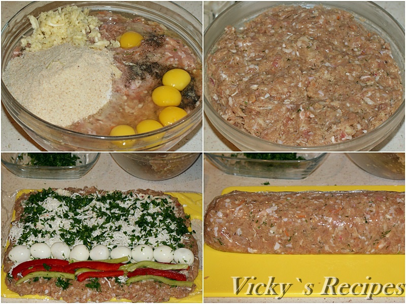Ruladă din carne tocată de pasăre și ouă de prepeliță