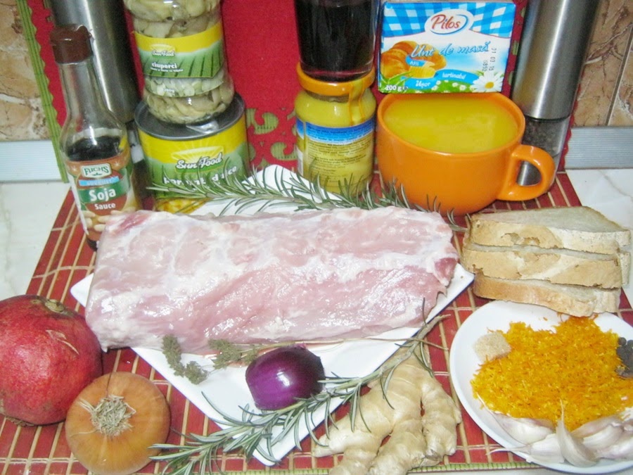 File de porc cu suc de portocale in crusta cu cartofi fondanti si sos Bordelaise