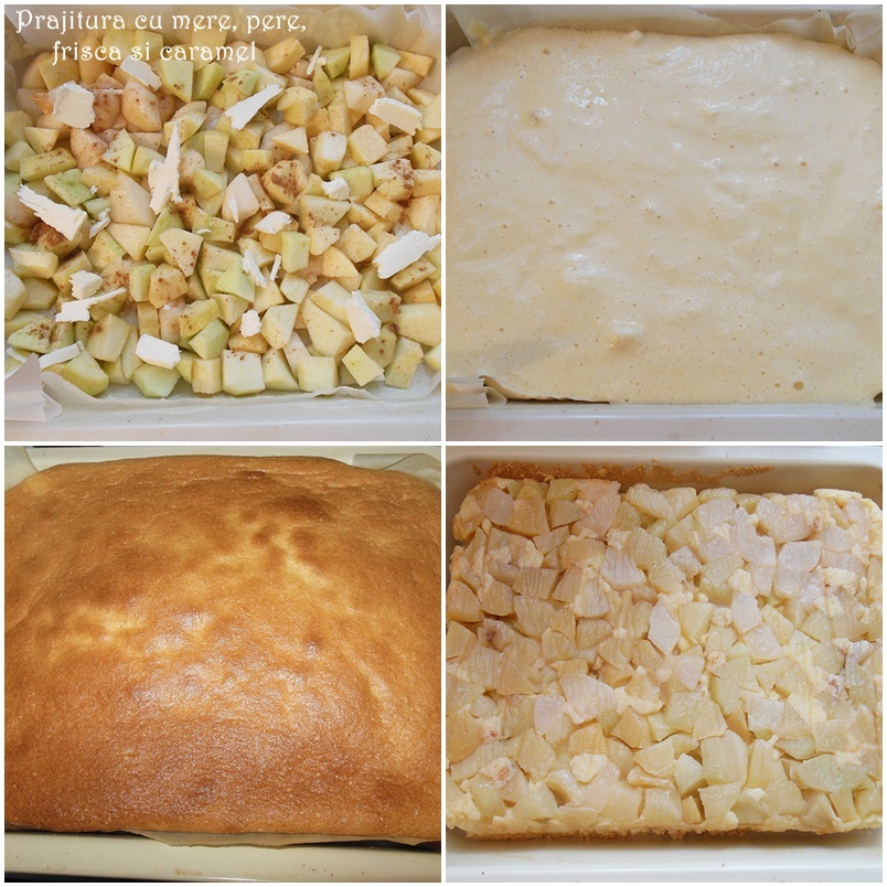 Prajitura cu mere, pere, frisca si caramel