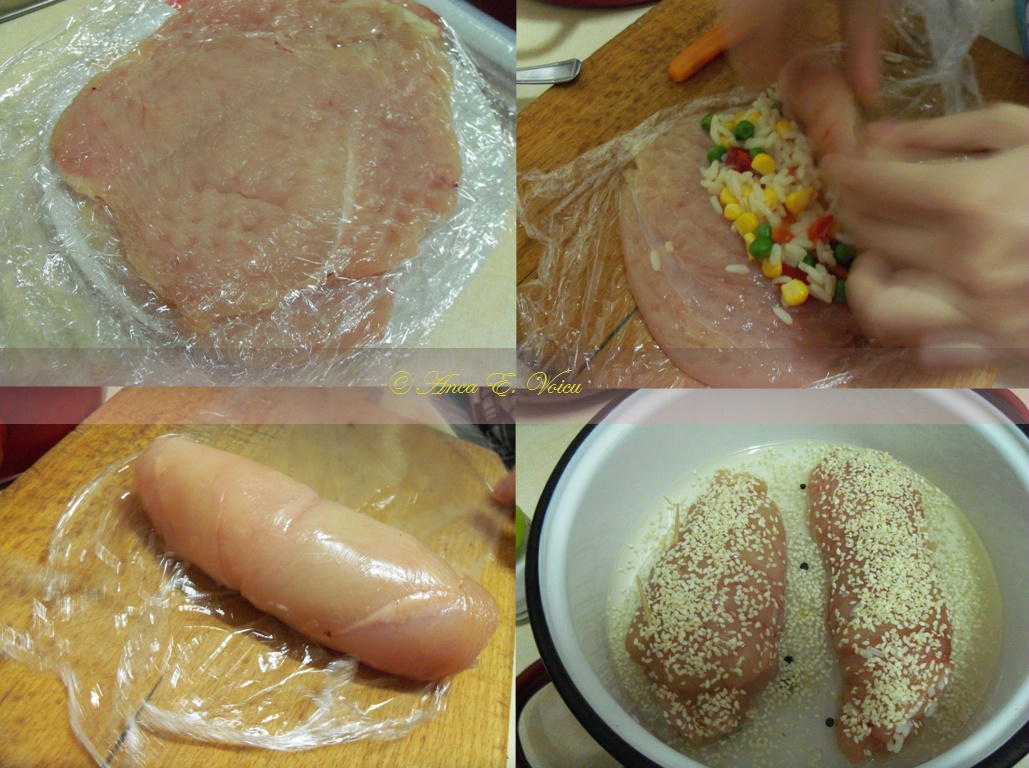 Rulada de pui cu legume si susan