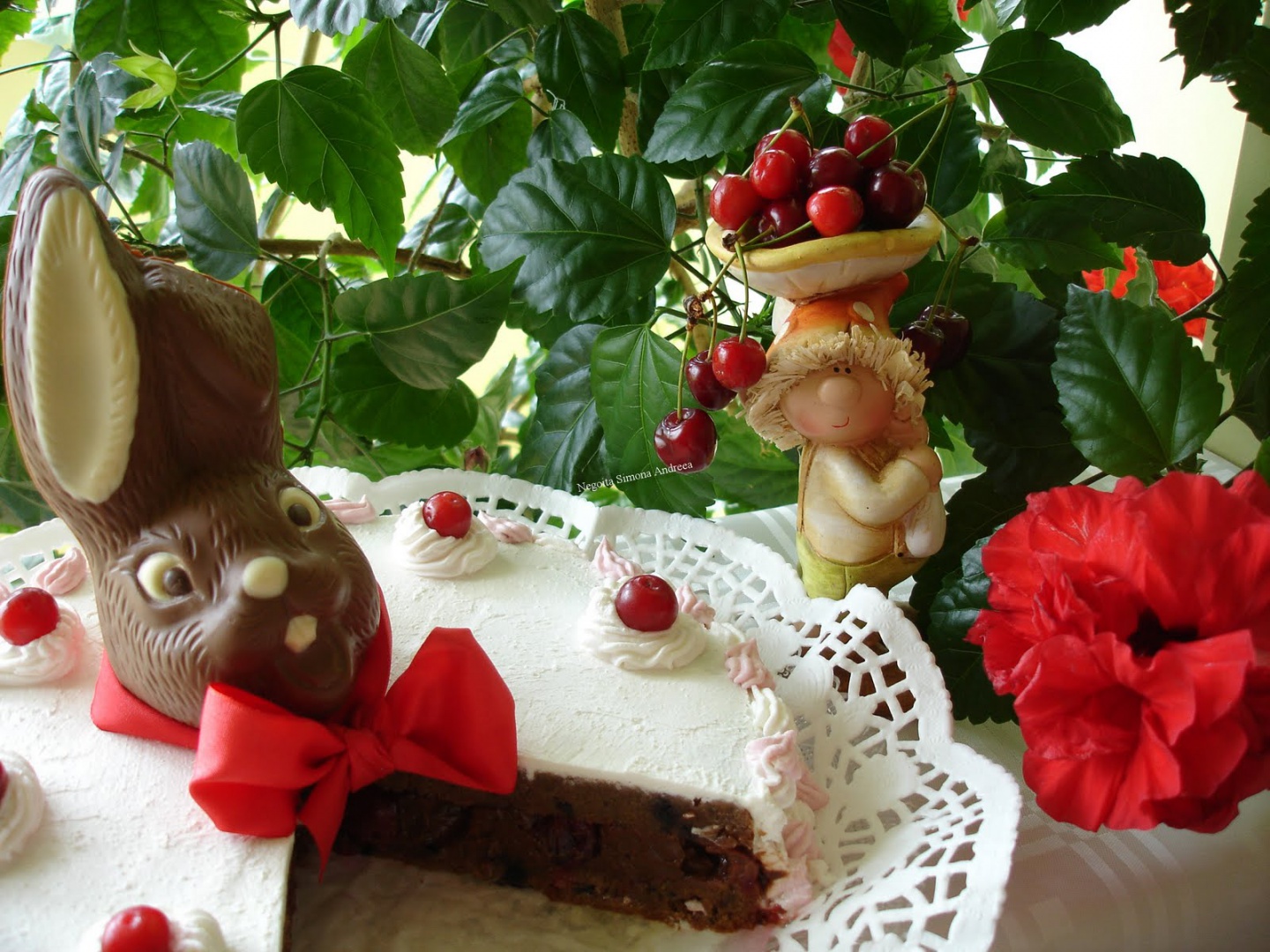 Tort alb cu visine si ciocolata