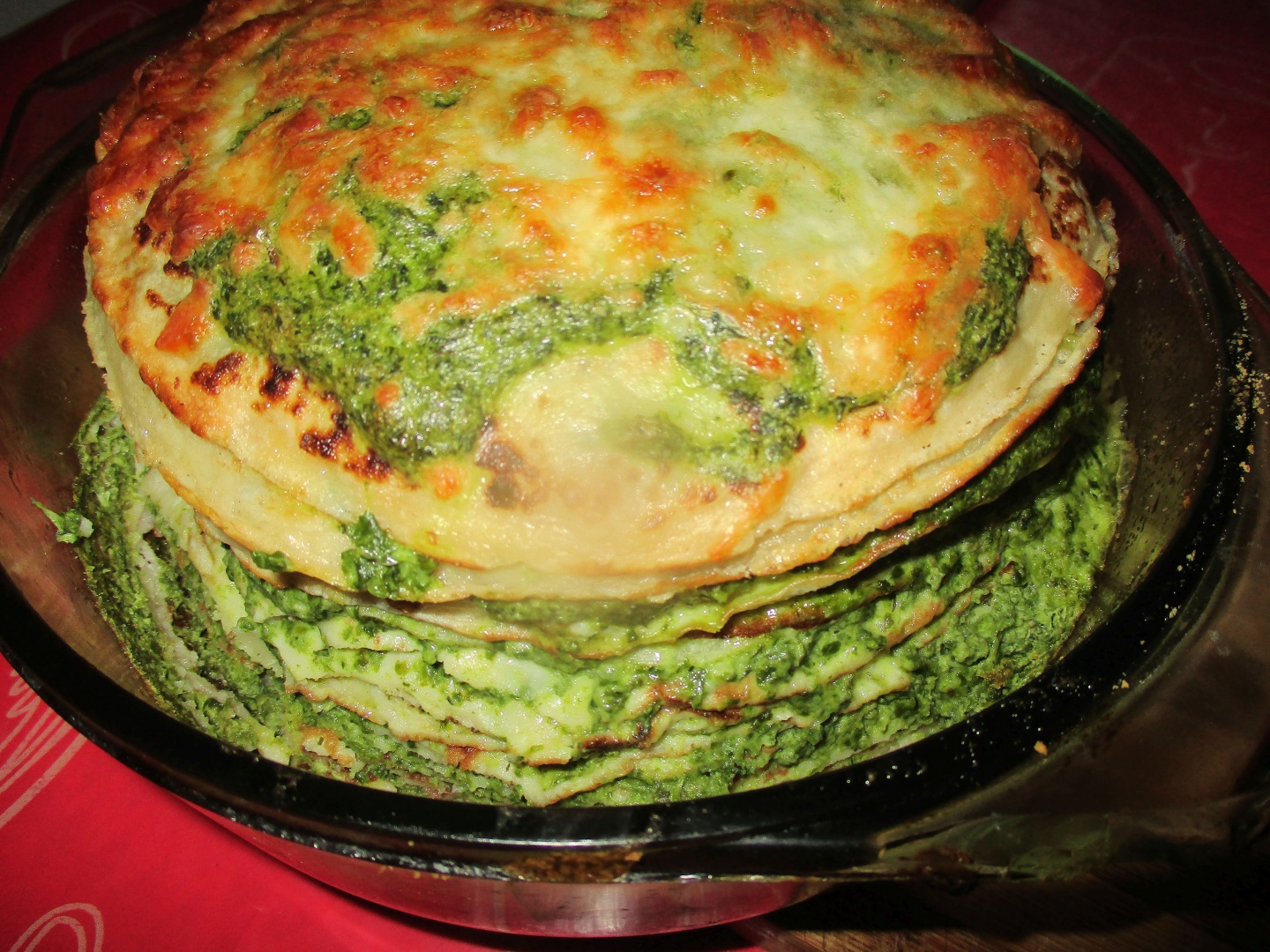 Budinca de clatite cu piure de spanac