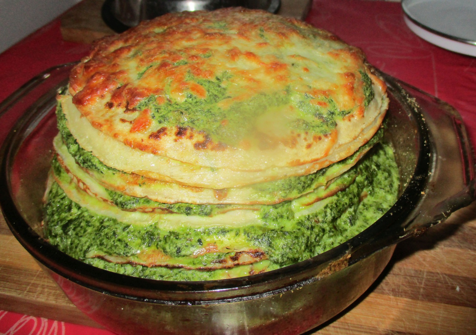 Budinca de clatite cu piure de spanac