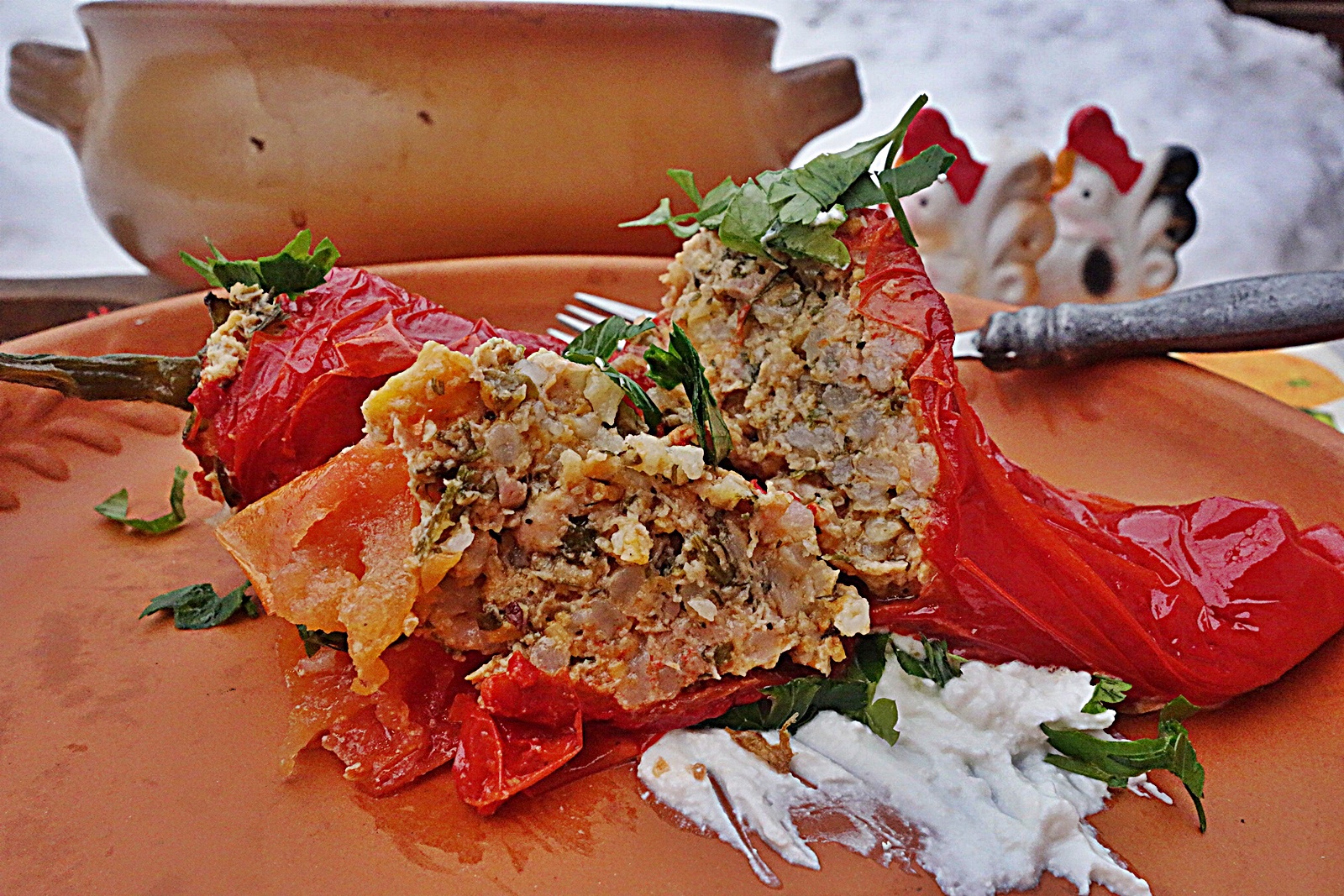 Ardei Kapia rosu umplut, la cuptor