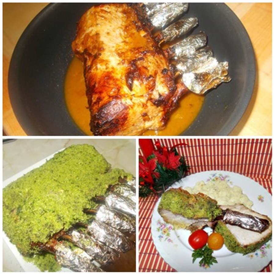 Cotlet de porc in crusta de cascaval cu patrunjel verde cu garnitura de piure de conopida