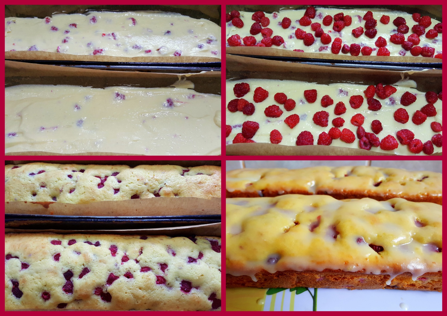 Chec cu zmeura si glazura de ciocolata alba