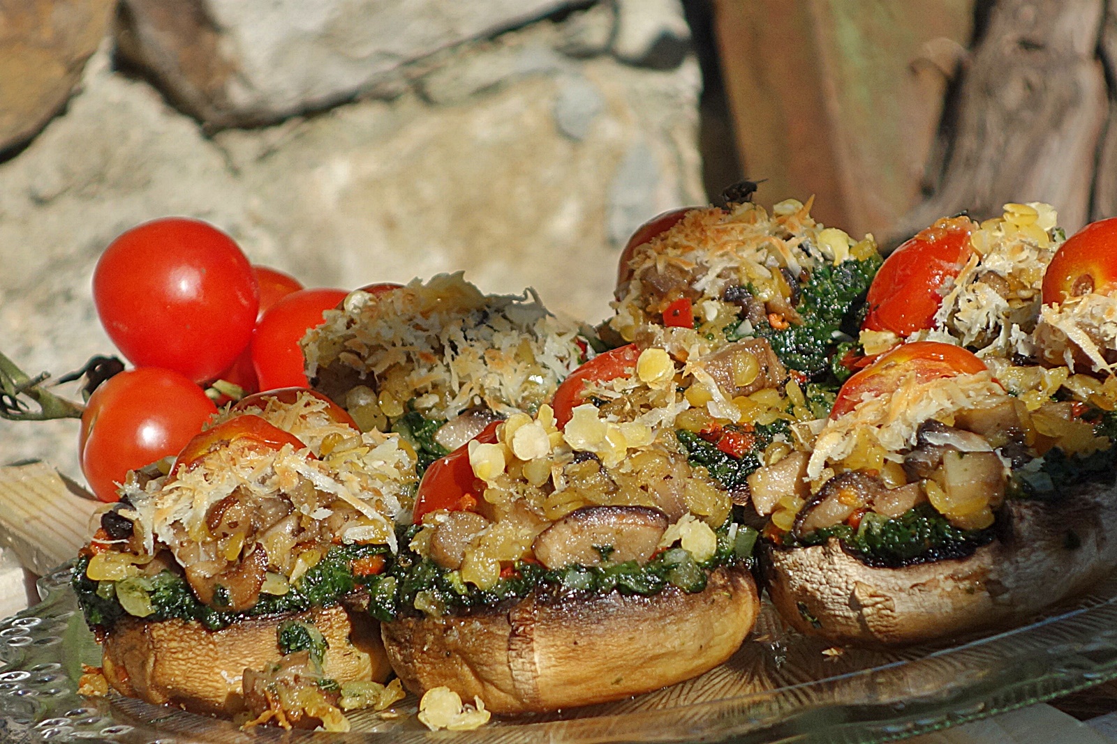 Ciuperci umplute cu spanac si linte