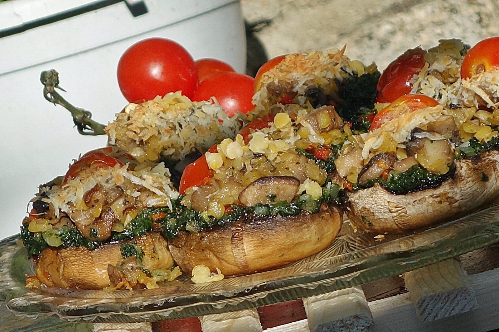 Ciuperci umplute cu spanac si linte