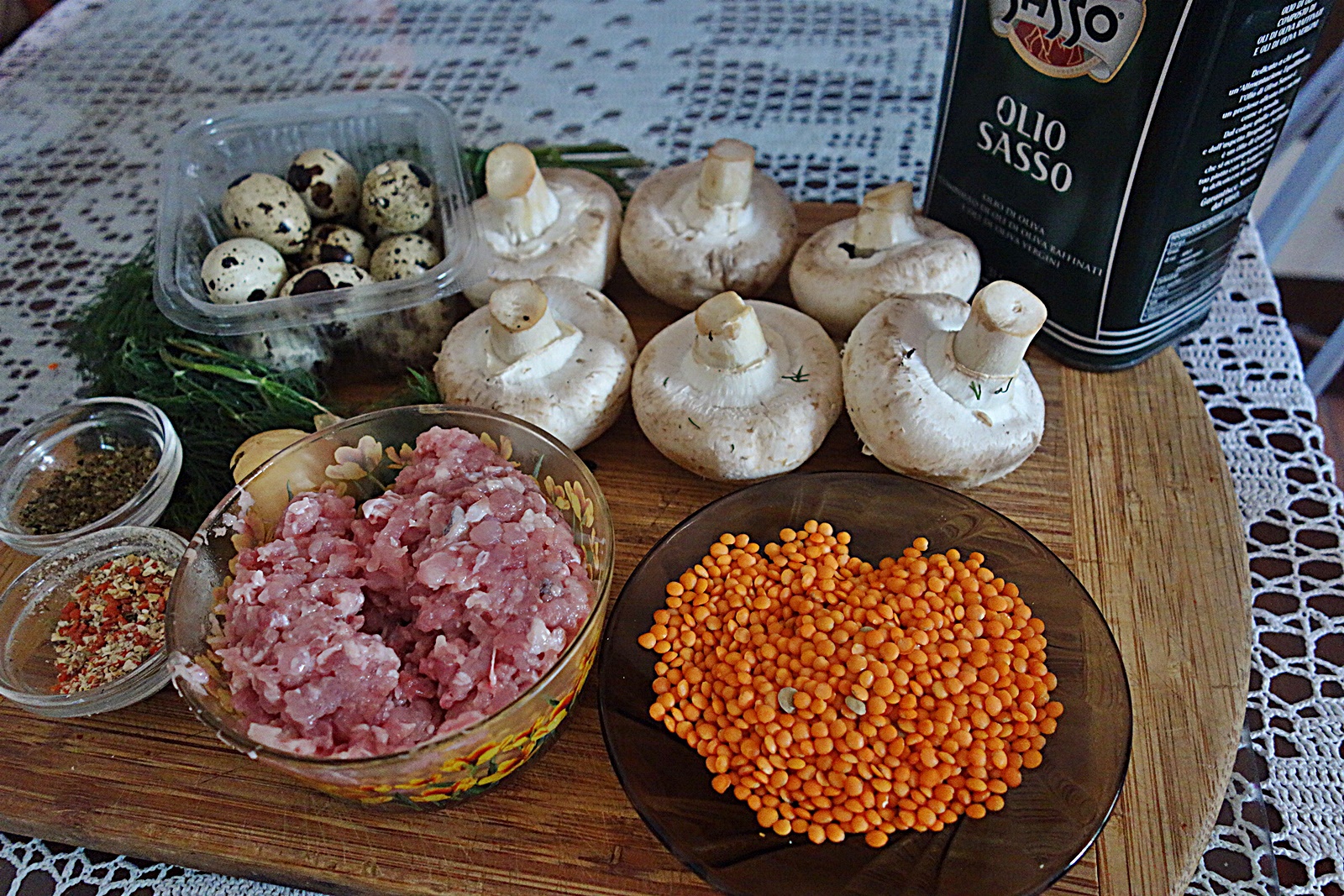 Ciuperci umplute cu carne de curcan si linte