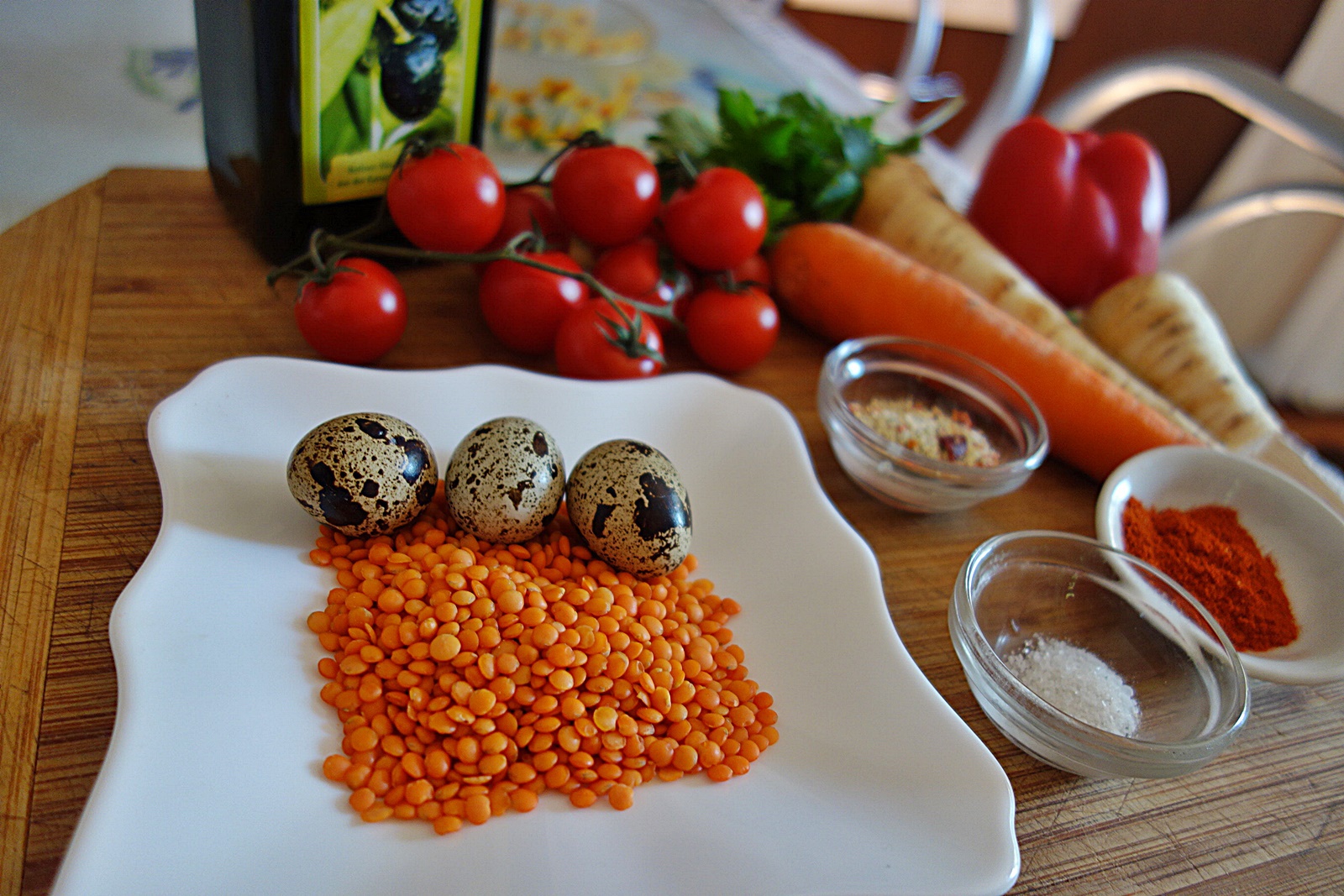 Supa de toamna cu linte si oua de prepelita