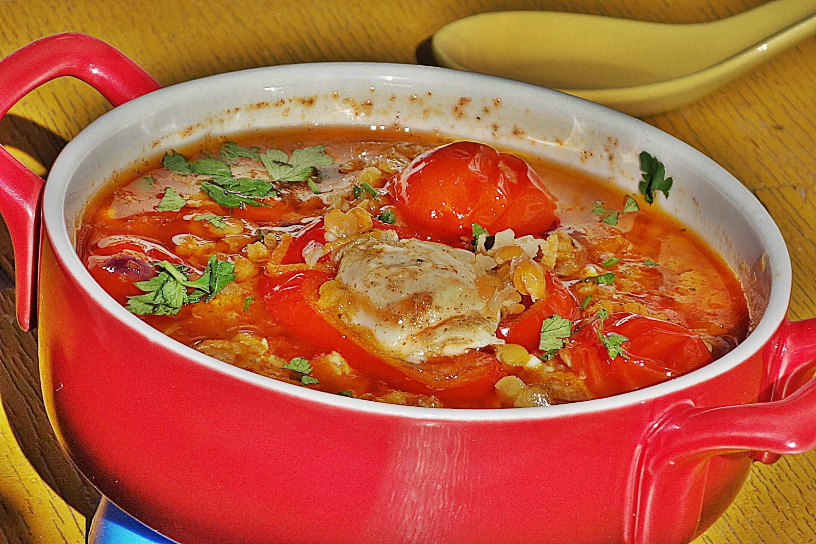 Supa de toamna cu linte si oua de prepelita