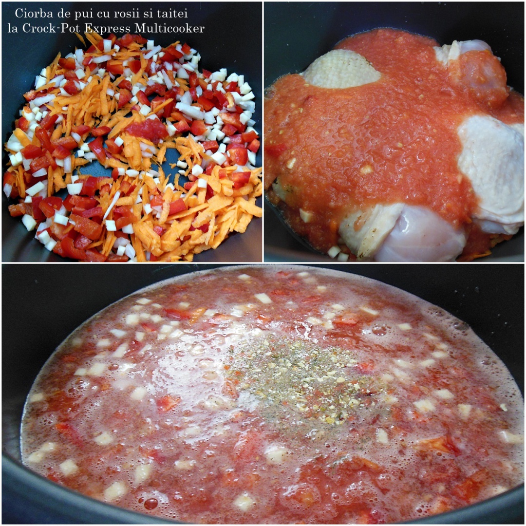 Ciorba de pui cu rosii si taitei la Multicooker Crock-Pot Express cu gatire sub presiune