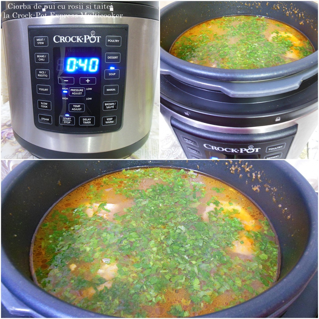 Ciorba de pui cu rosii si taitei la Multicooker Crock-Pot Express cu gatire sub presiune