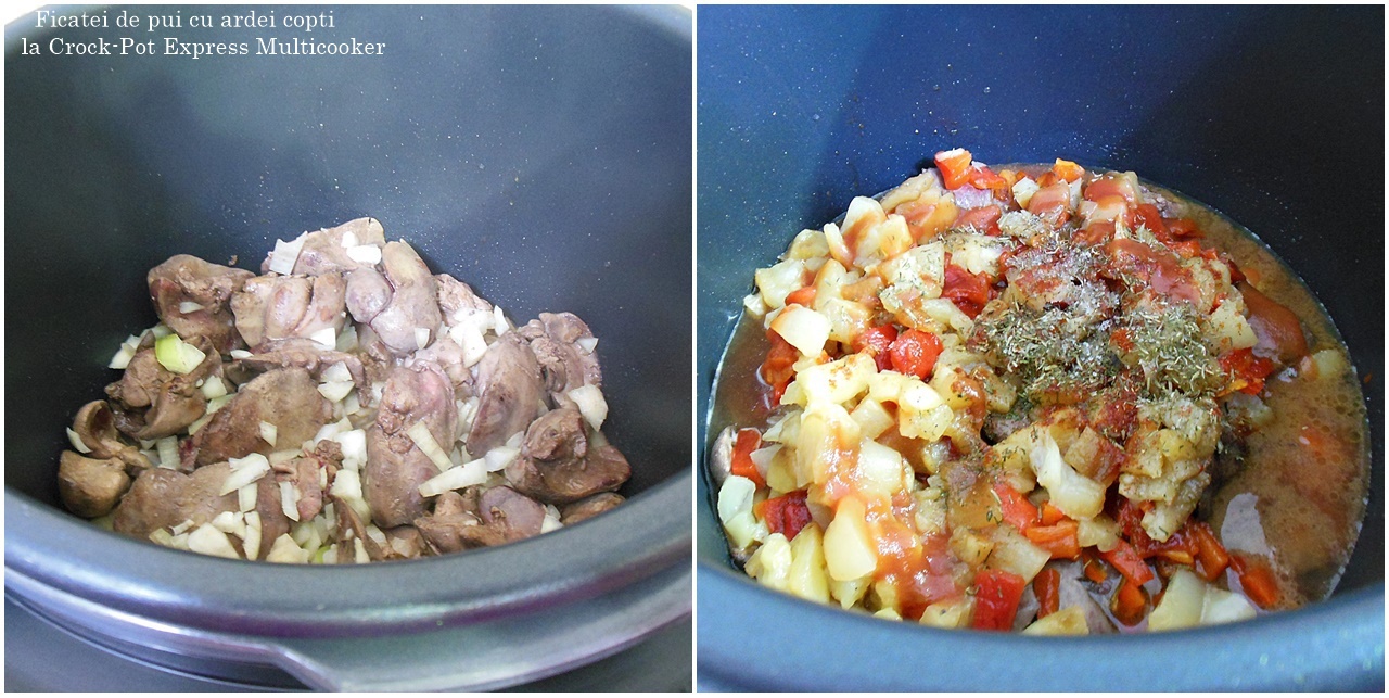 Ficatei de pui cu ardei copti la Multicooker Crock-Pot Express cu gatire sub presiune