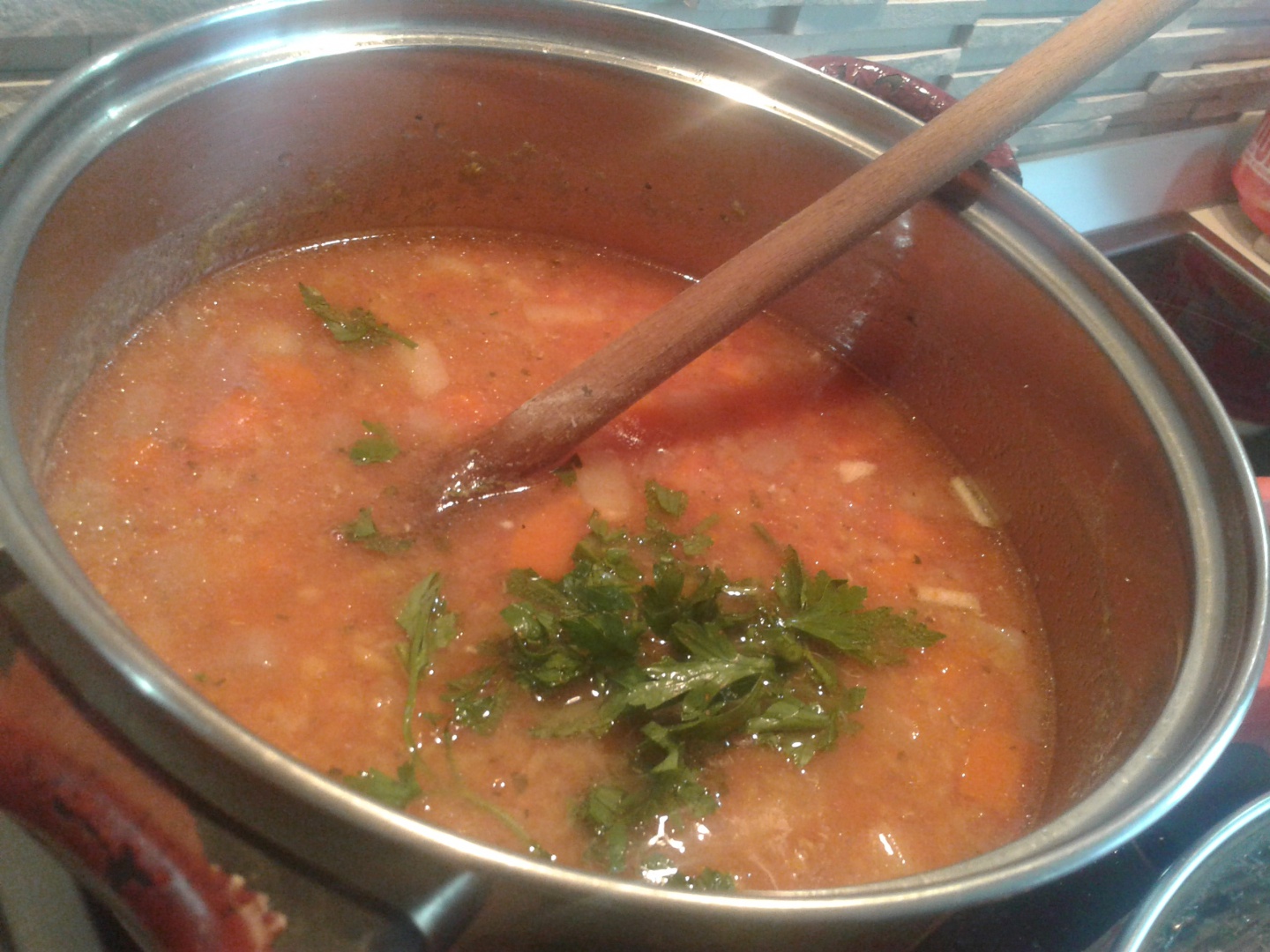 Supa crema de linte rosie cu sirop de agave