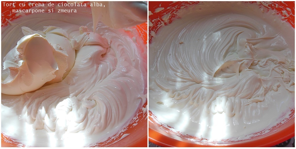 Tort cu crema de ciocolata alba, mascarpone si zmeura