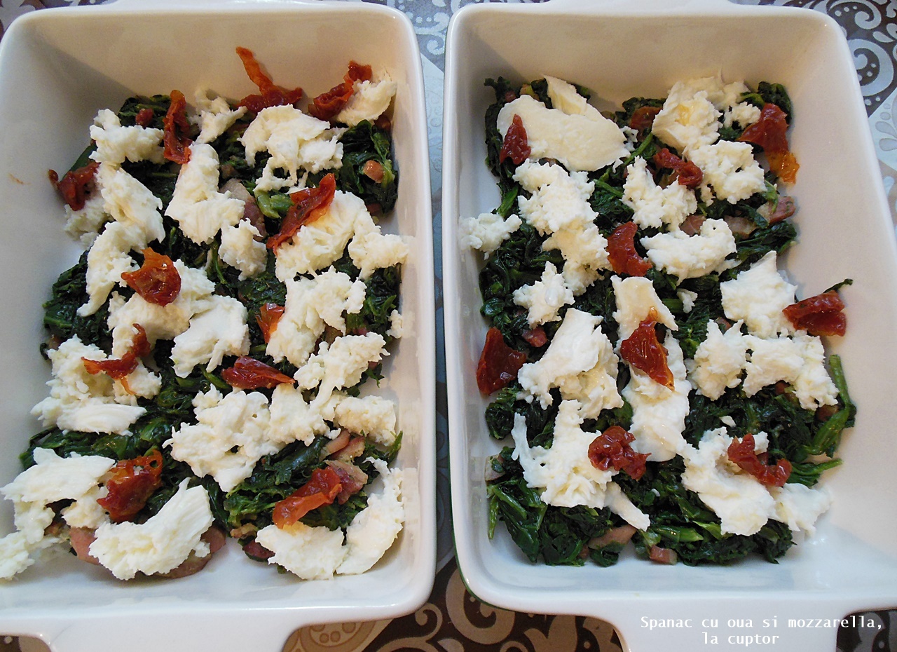 Spanac cu oua si mozzarella, la cuptor