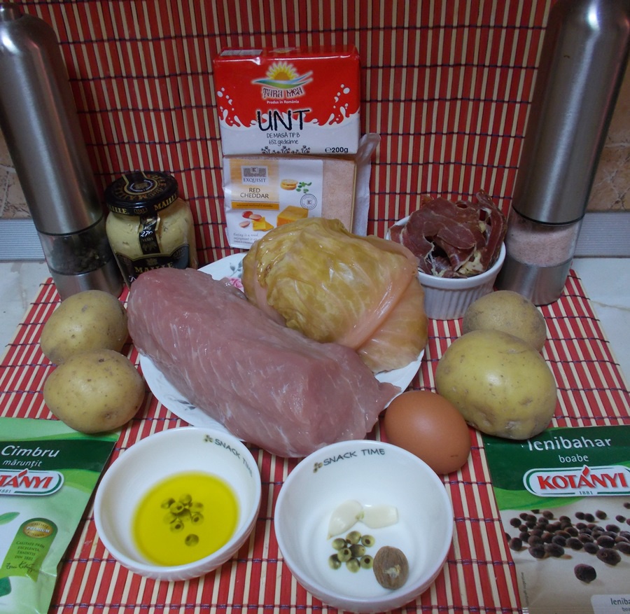 Cotlet de porc in aluat, cu varza si cartofi