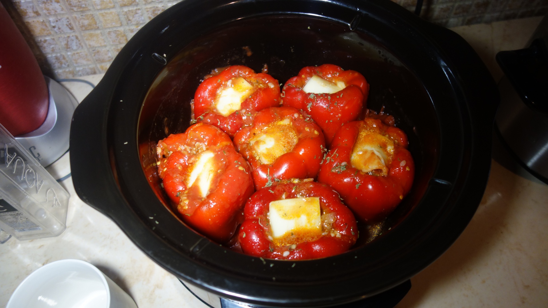 Ardei umpluti cu carne de curcan si mozzarella, gatiti la slow cooker Crock-Pot Digital 4.7 l